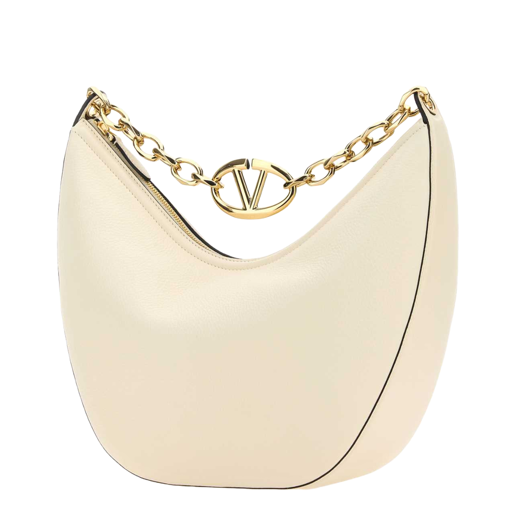 Vlogo Moon Medium Grainy Calfskin Hobo Bag With Chain