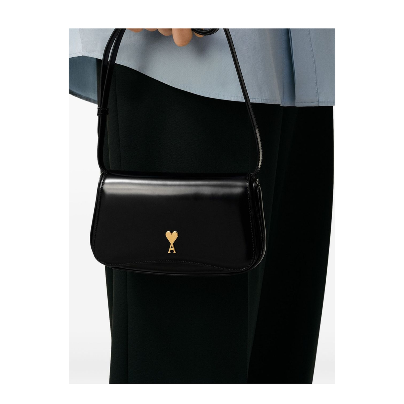 Black Glazed Leather Small Crossbody Bag
