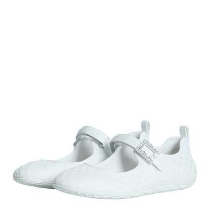 Low Ballerina Flats with Fabric Strap in White