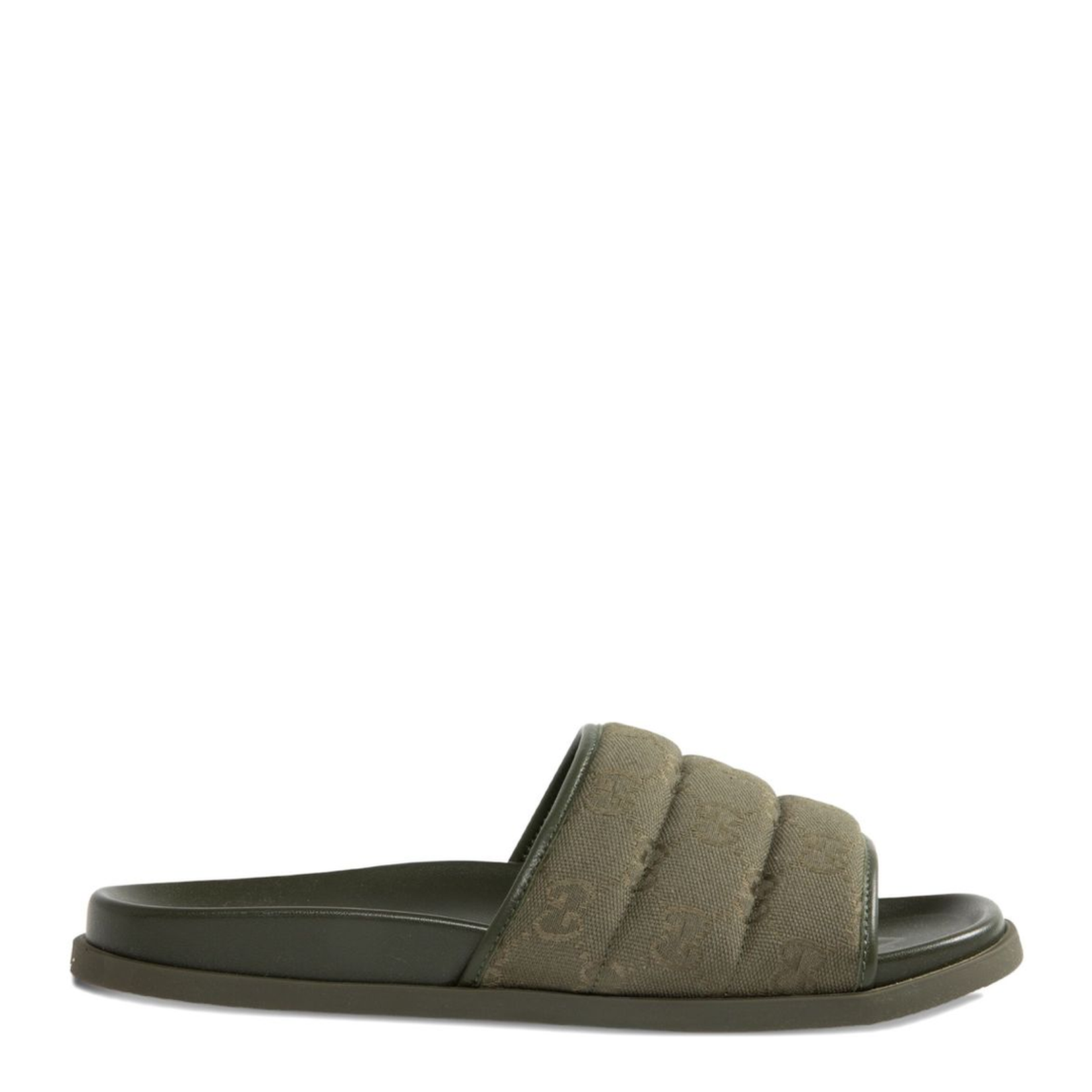 Olive Green GG Monogram Canvas Quilted Finish Open Toe Flat Sole Slip-On Style