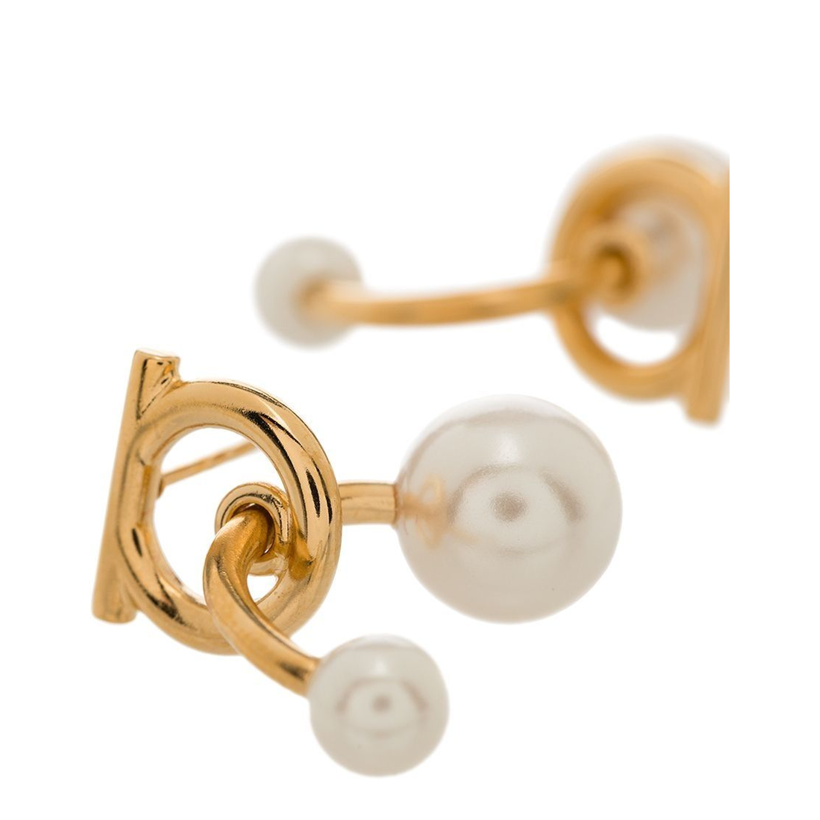 Gancini Earrings With Pearls In Silver