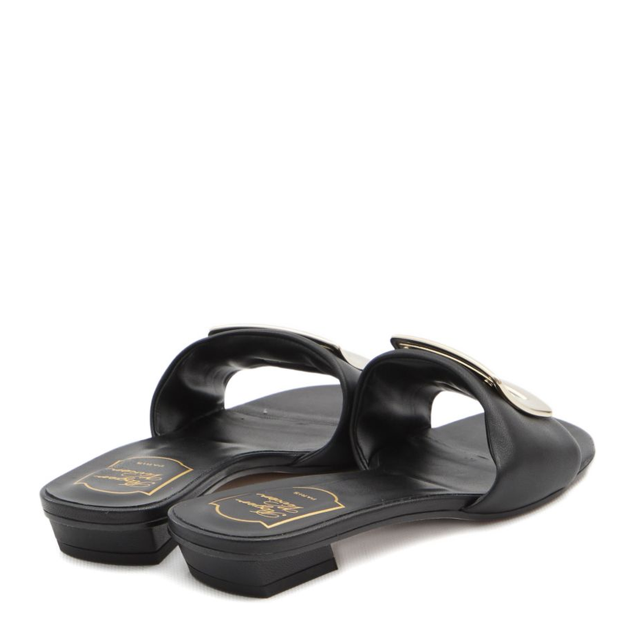 Square Buckle Leather Slides
