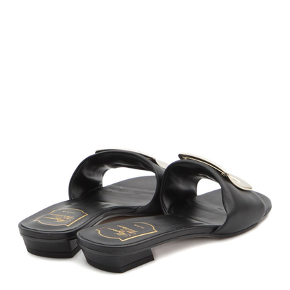 Square Buckle Leather Slides