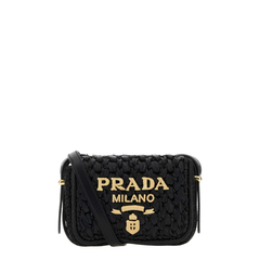 Raffia-Effect Crochet Shoulder Bag - Black
