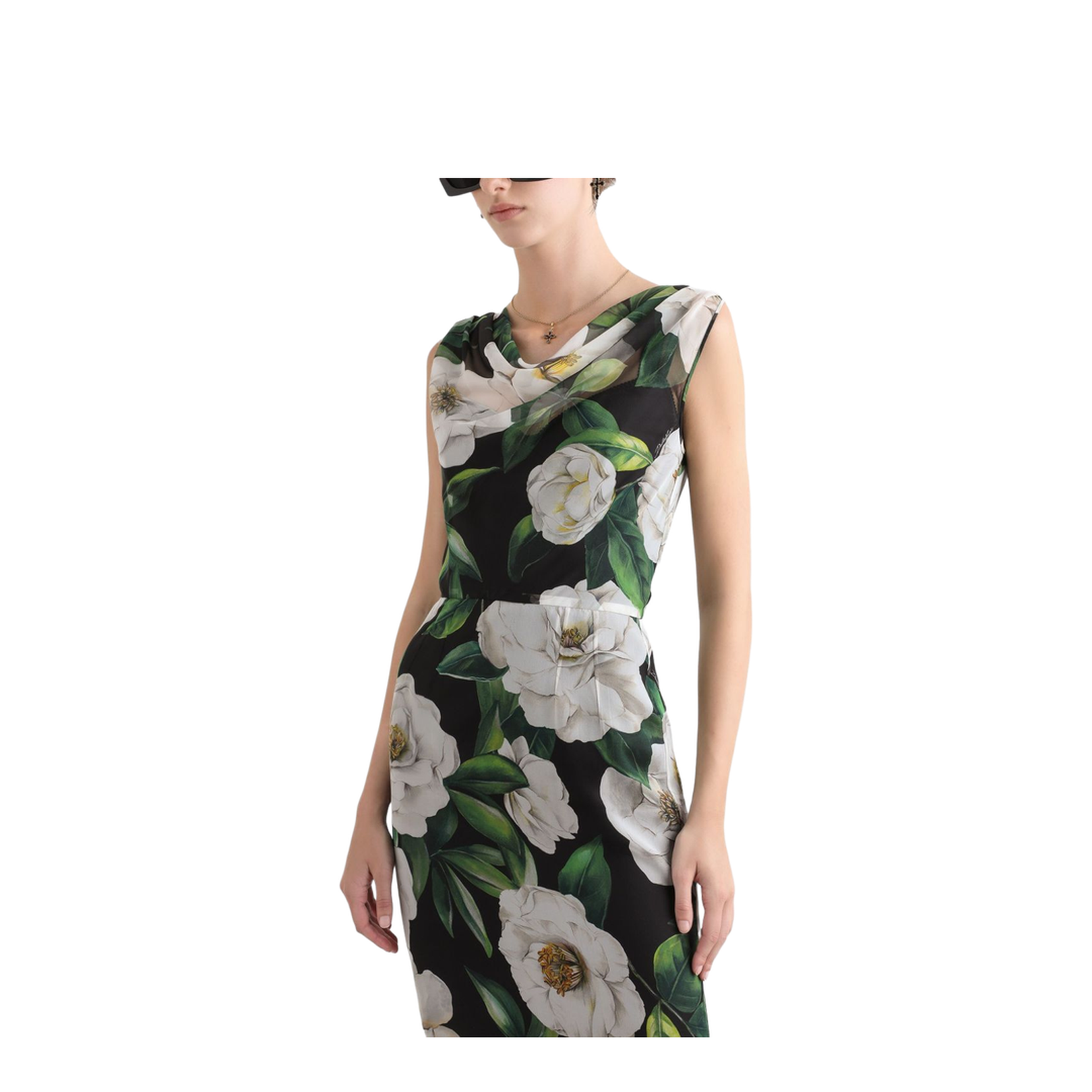 Gardenia-print chiffon midi dress