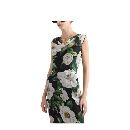 Gardenia-print chiffon midi dress