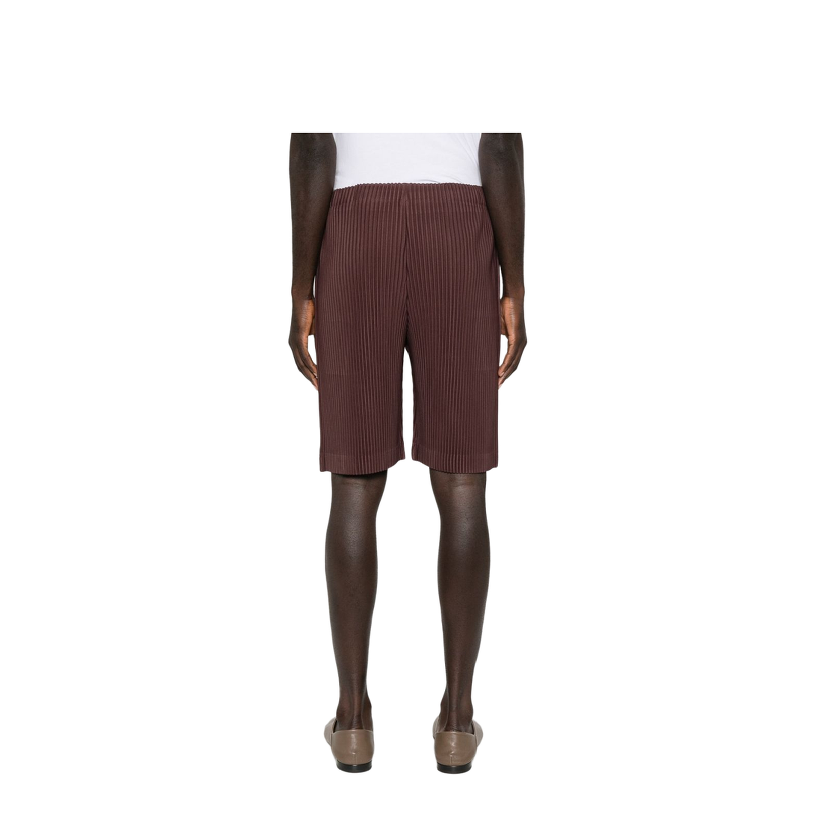 Brown Pleated Design Straight Hem Elasticated Waistband