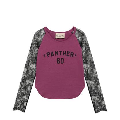 MAYFEYR - Valentino - Cyclamen Panther 60 T-Shirt With Black Lace Sleeves - 9B3MG26LAA72BF