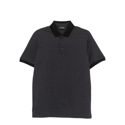 Jersey Polo Shirt with All-Over Jacquard Lettering
