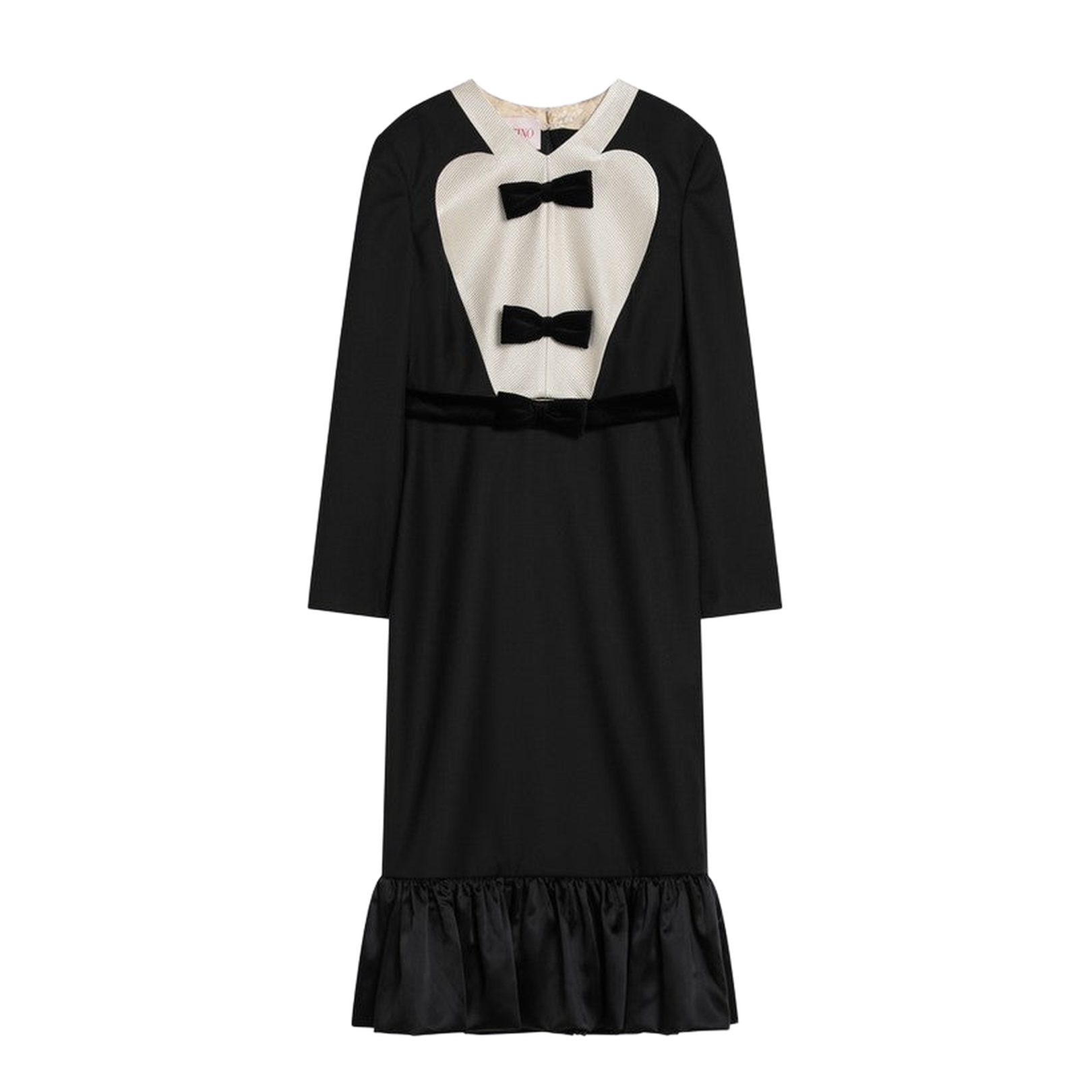 Black Midi Wool Dress with Bows