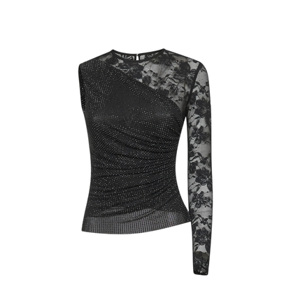 MAYFEYR - Self Portrait - Black Fitted Top With Lace Panels - PF25100TBBLACK