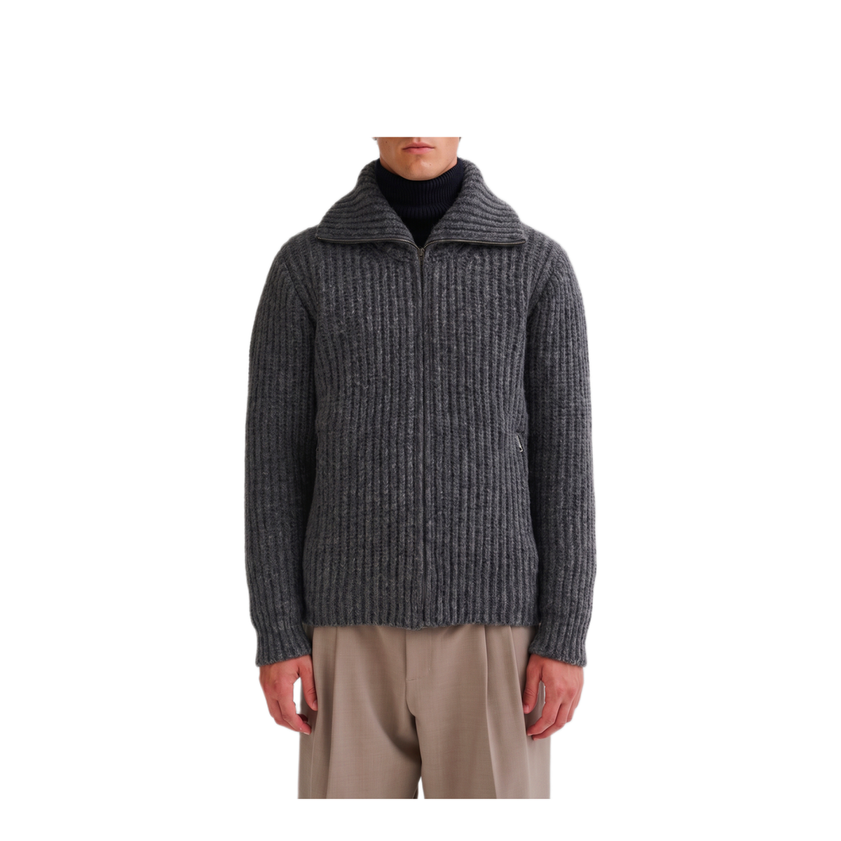 MAYFEYR - Roberto Collina - Ribbed Zip Jacket In Anthracite - 263MYB2510921