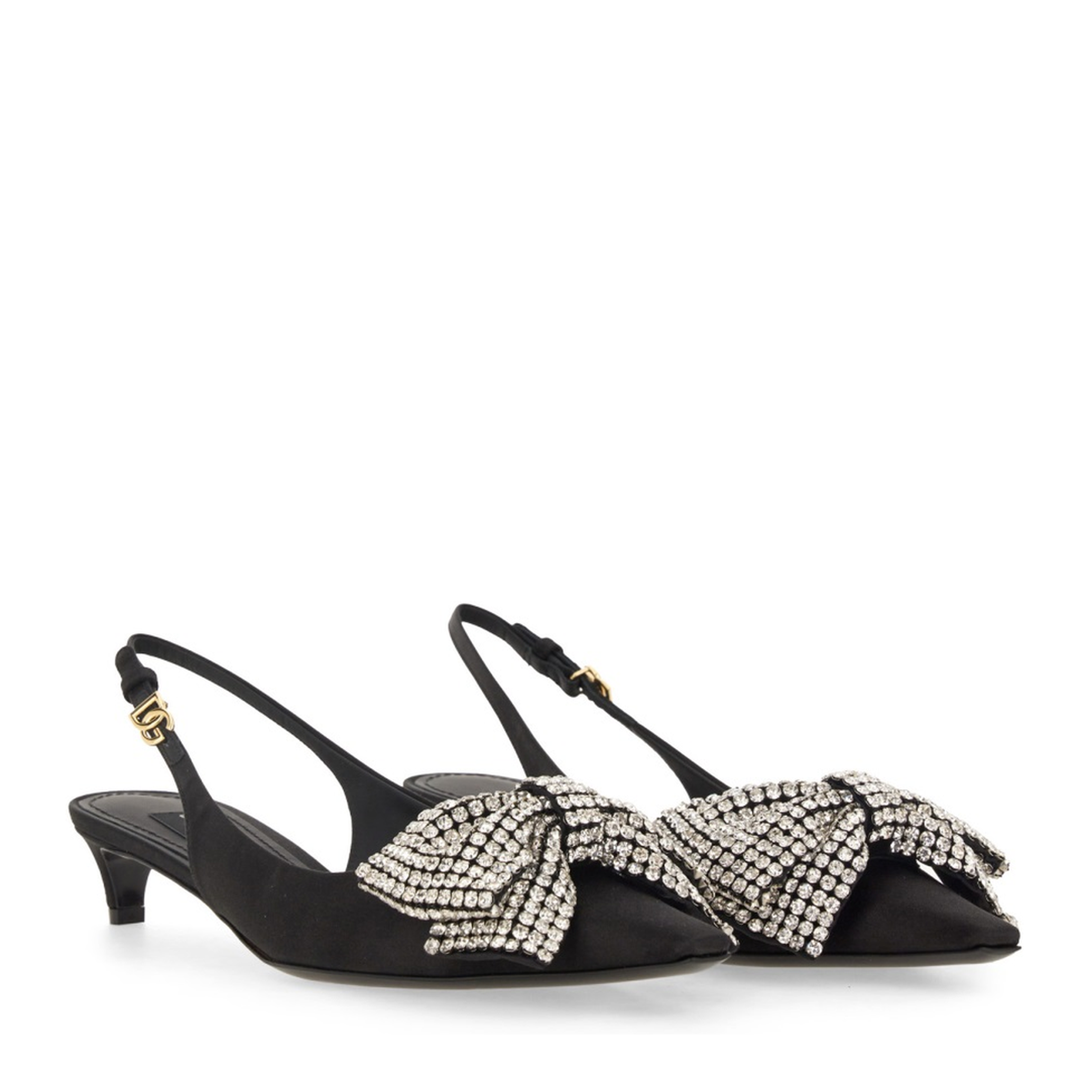 Satin Sling-Back with Rhinestone Embroidery