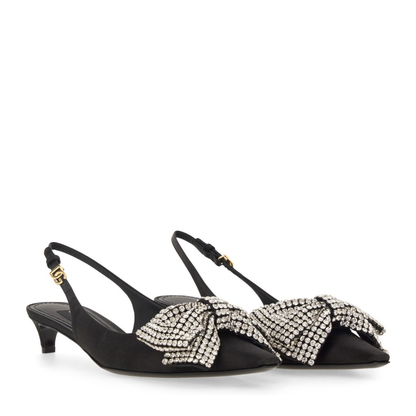 Satin Sling-Back with Rhinestone Embroidery