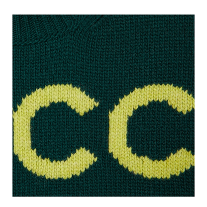 Soft Wool Top with Intarsia in Dark Green