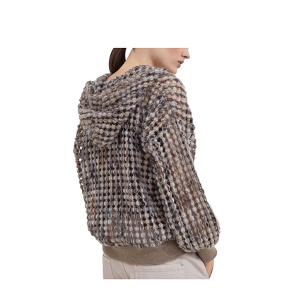 Open Knit Hooded Wool Sweater Beige