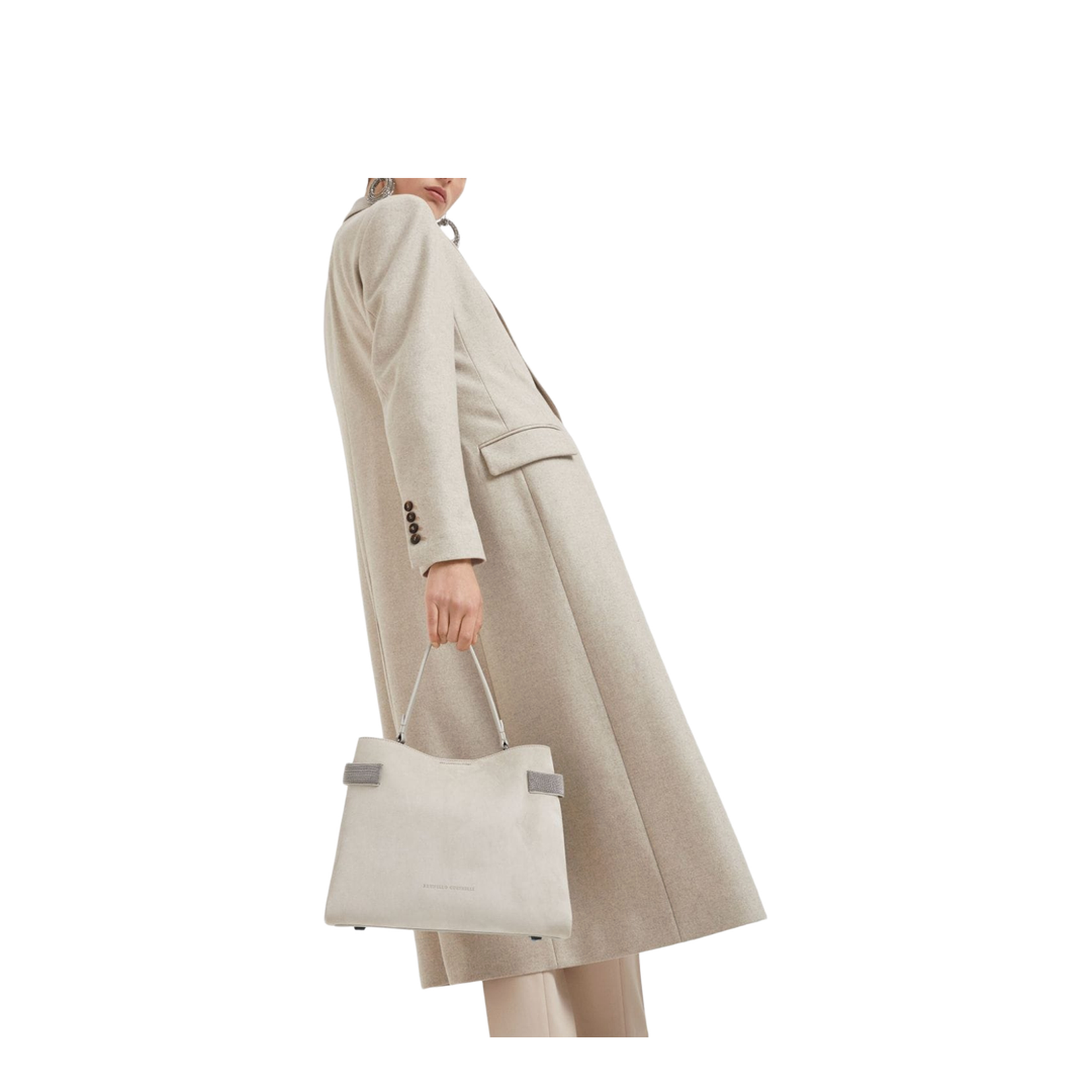 Grey Suede Leather Shoulder Bag