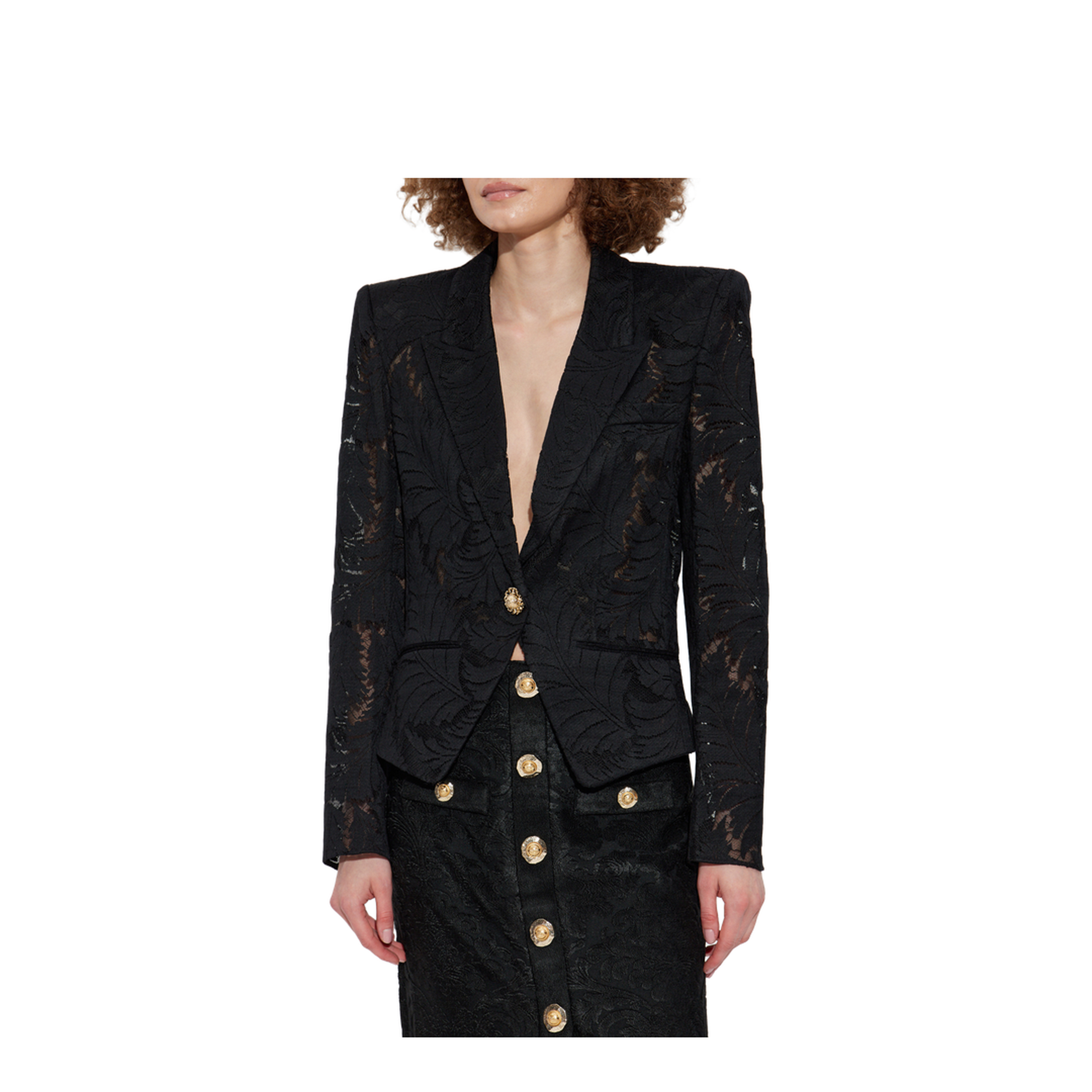 1-Button Fitted Lace Jacket Black