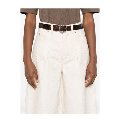 Off-White Pleated Front High Waist Tapered Loose Leg Pants