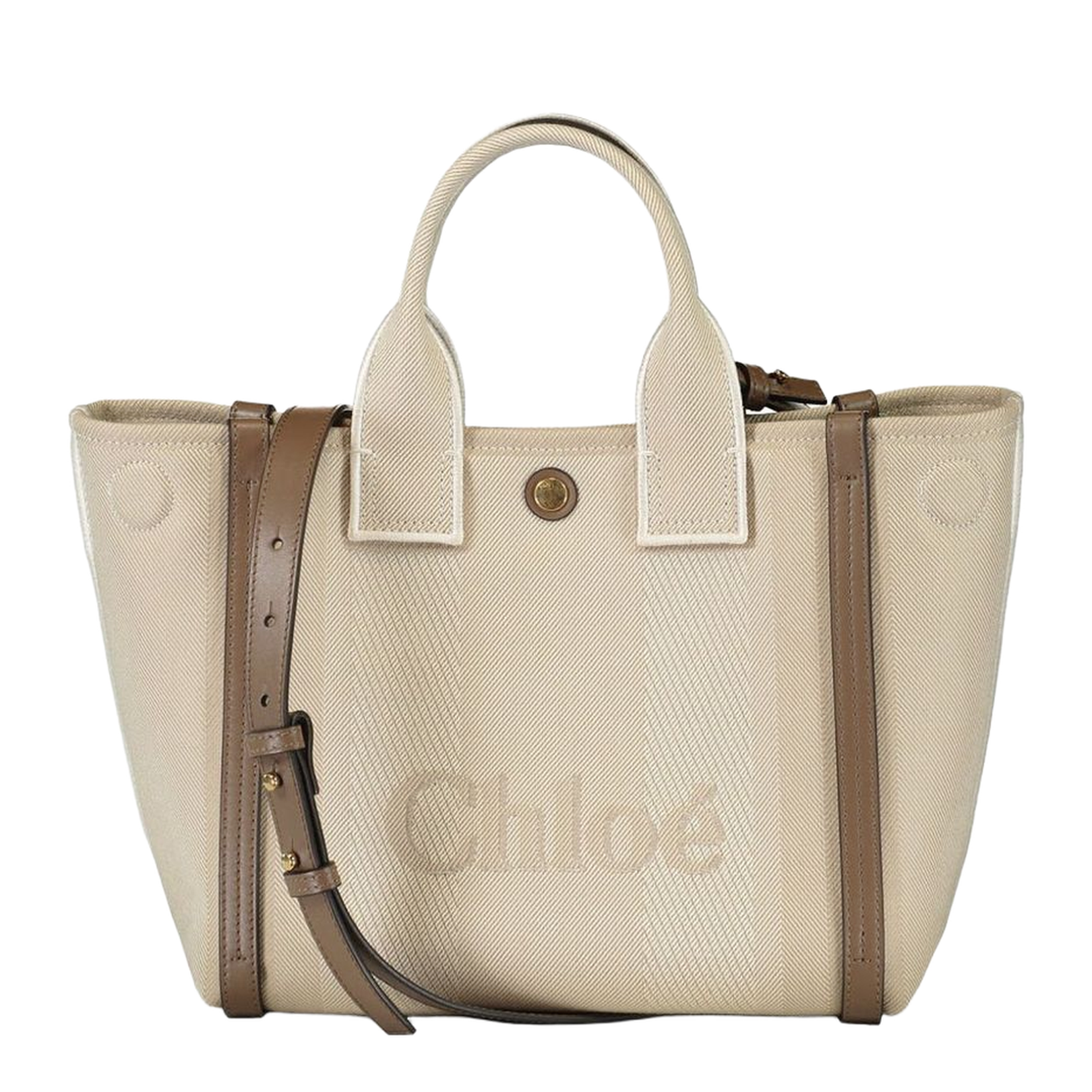 Beige Press-Stud Fastening Handbag