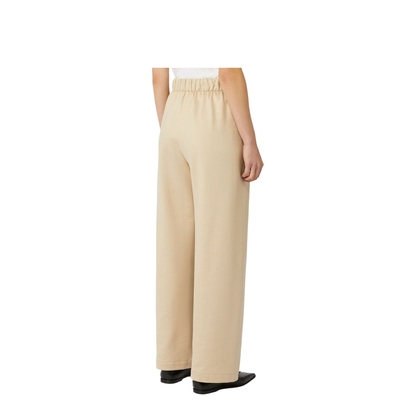 Caramel Beige Silk Elasticated Waistband Straight Hem