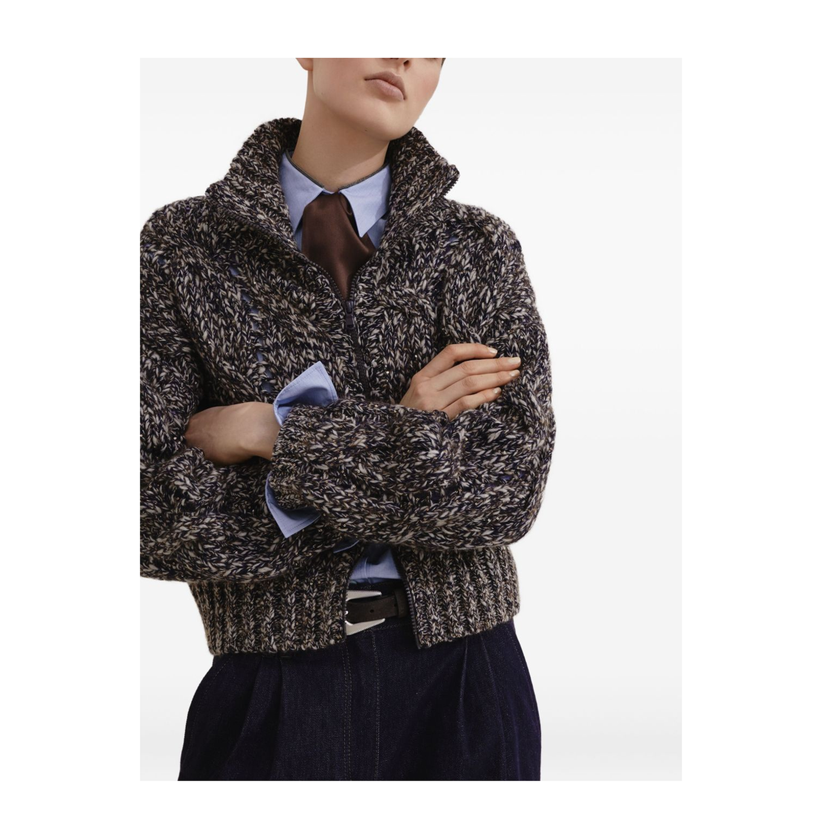 Dazzling Chinée Cardigan with Zipper in Blue