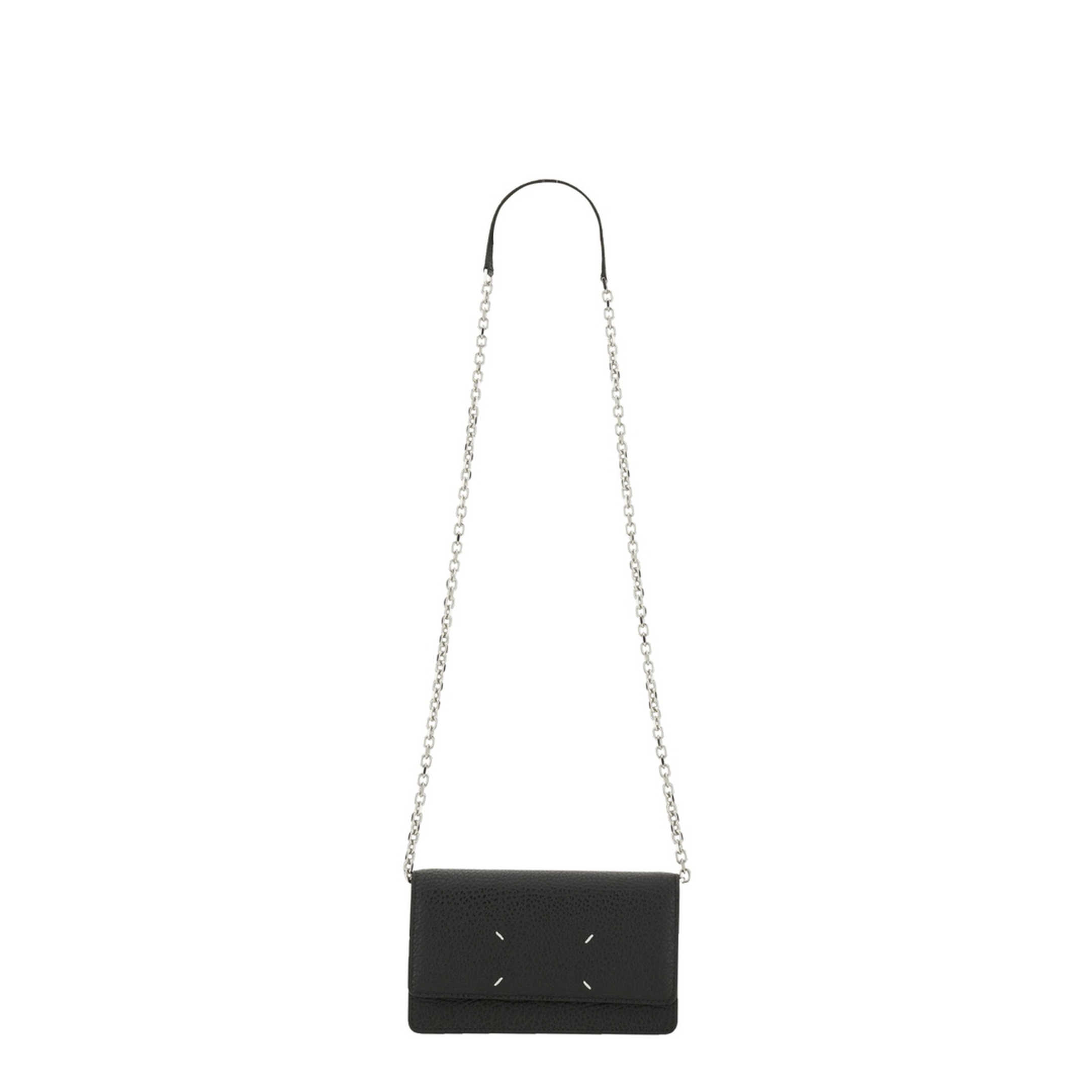 Four Stitches Medium Grainy Calf Leather Chain Wallet - Black