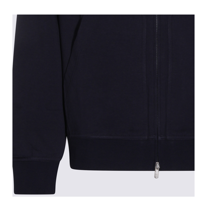 Zipped Cotton Fleece Sweater Blue