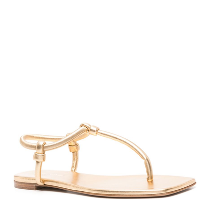 Gold-tone Nappa Leather Thong Sandals