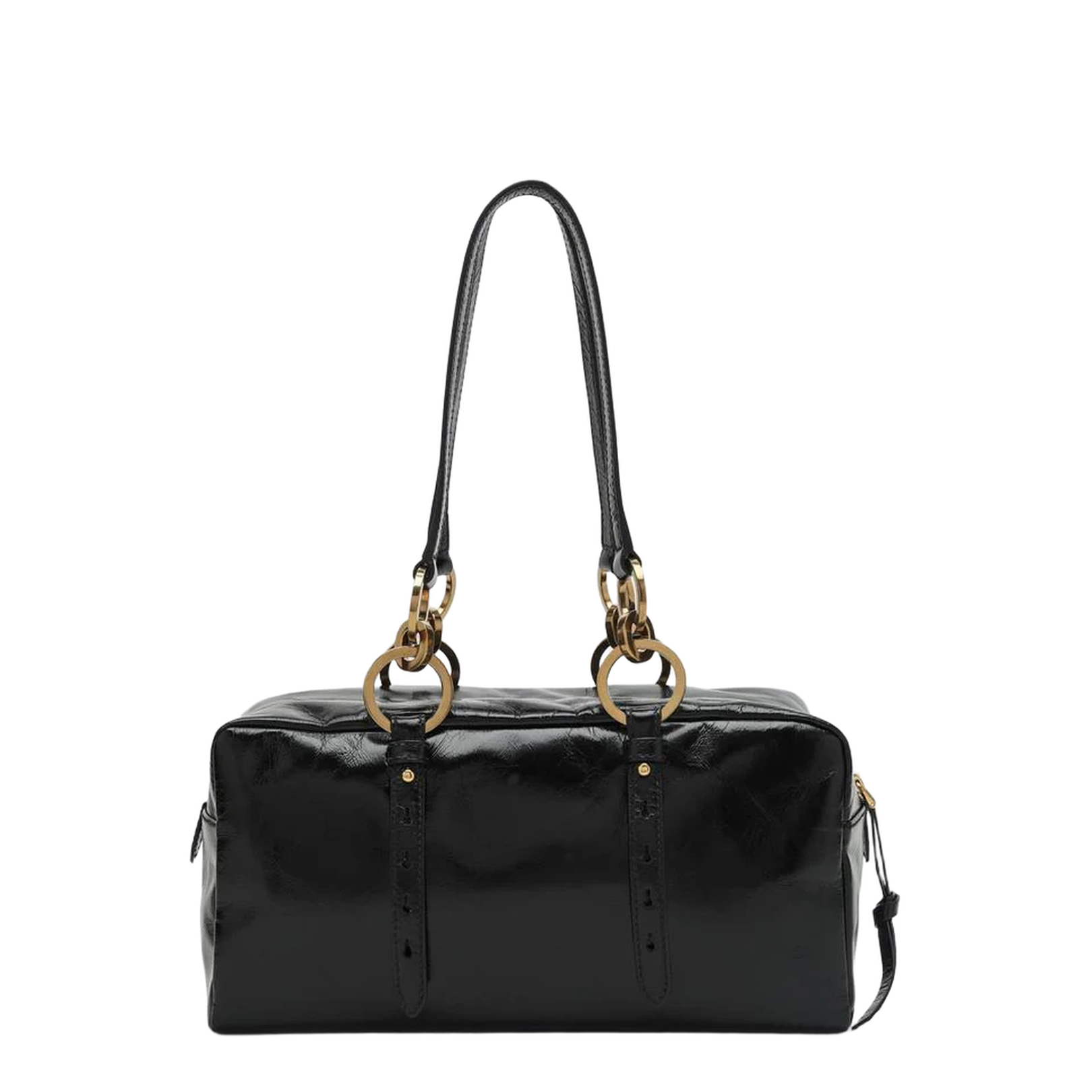 Black Dangle Medium Leather Top-Handle Bag