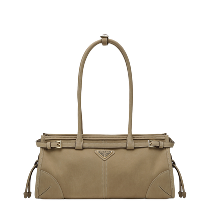 MAYFEYR - Prada - Bonnie Medium Handbag In Beige Nubuck Leather - 1BA426MOM2GB8F0F24