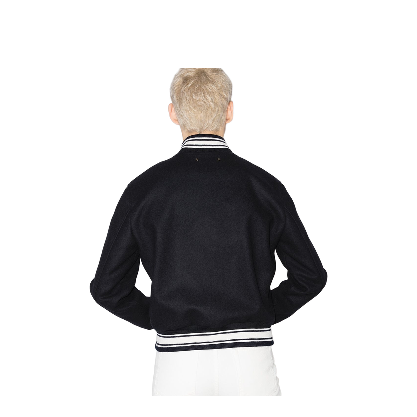 Black Virgin Wool Embroidered-Logo Bomber Jacket