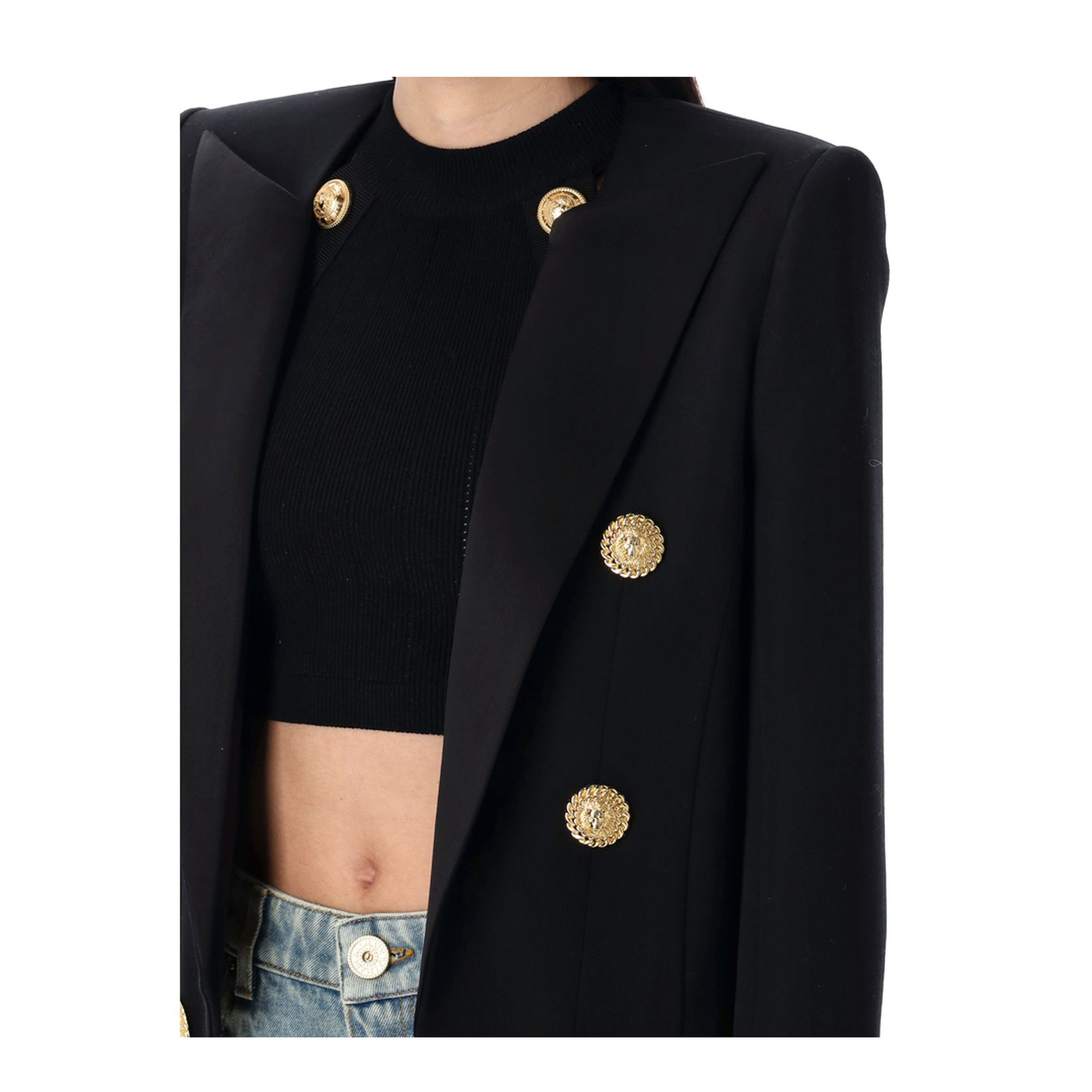 Cropped Grain de Poudre Edge-to-Edge Jacket with 6 Buttons