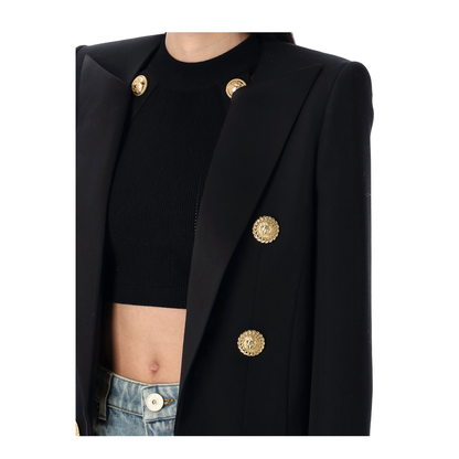 Cropped Grain de Poudre Edge-to-Edge Jacket with 6 Buttons