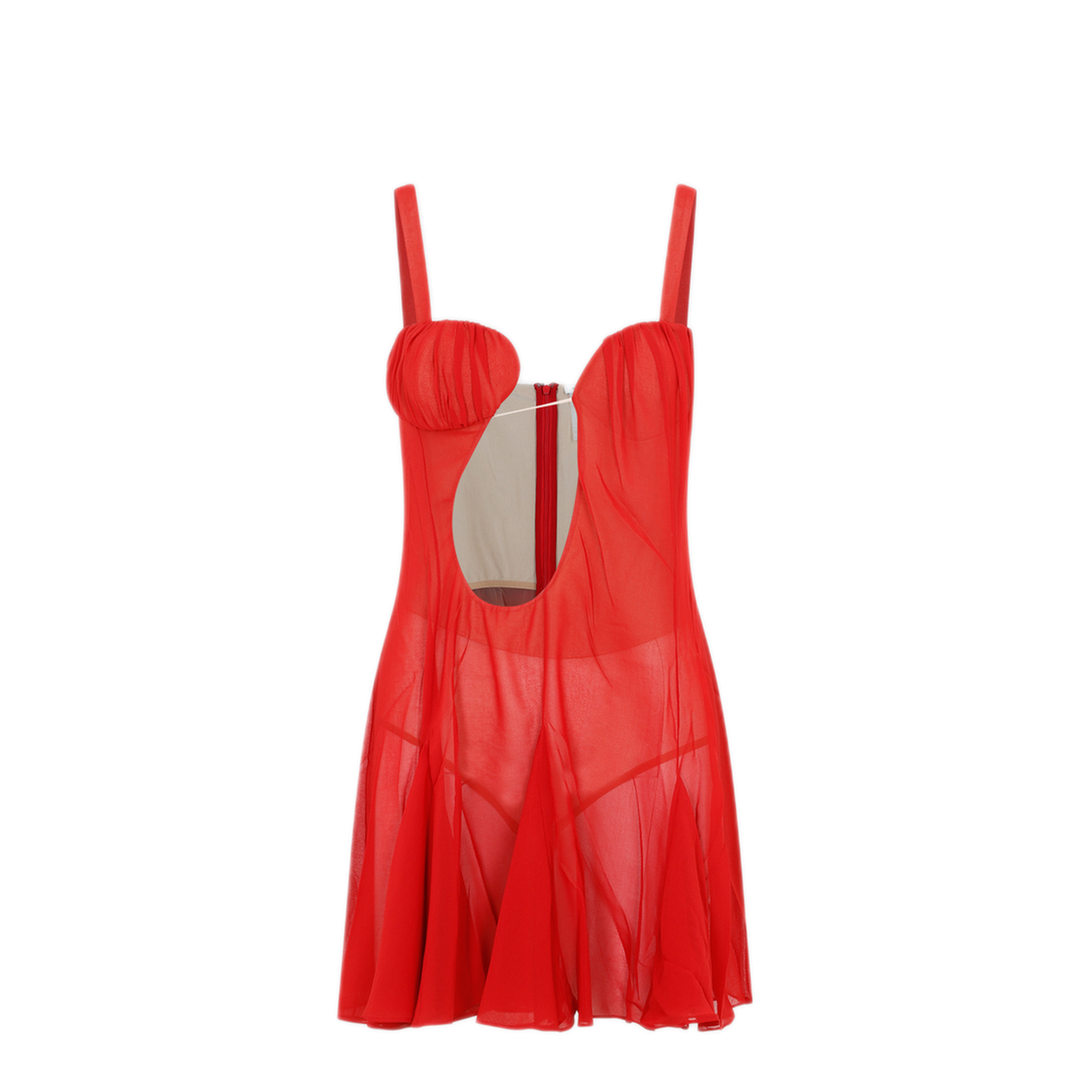 MAYFEYR - NENSI DOJAKA - Red Silk Asymmetrical Panel Godet Mini Dress - NDAW23DR168RED
