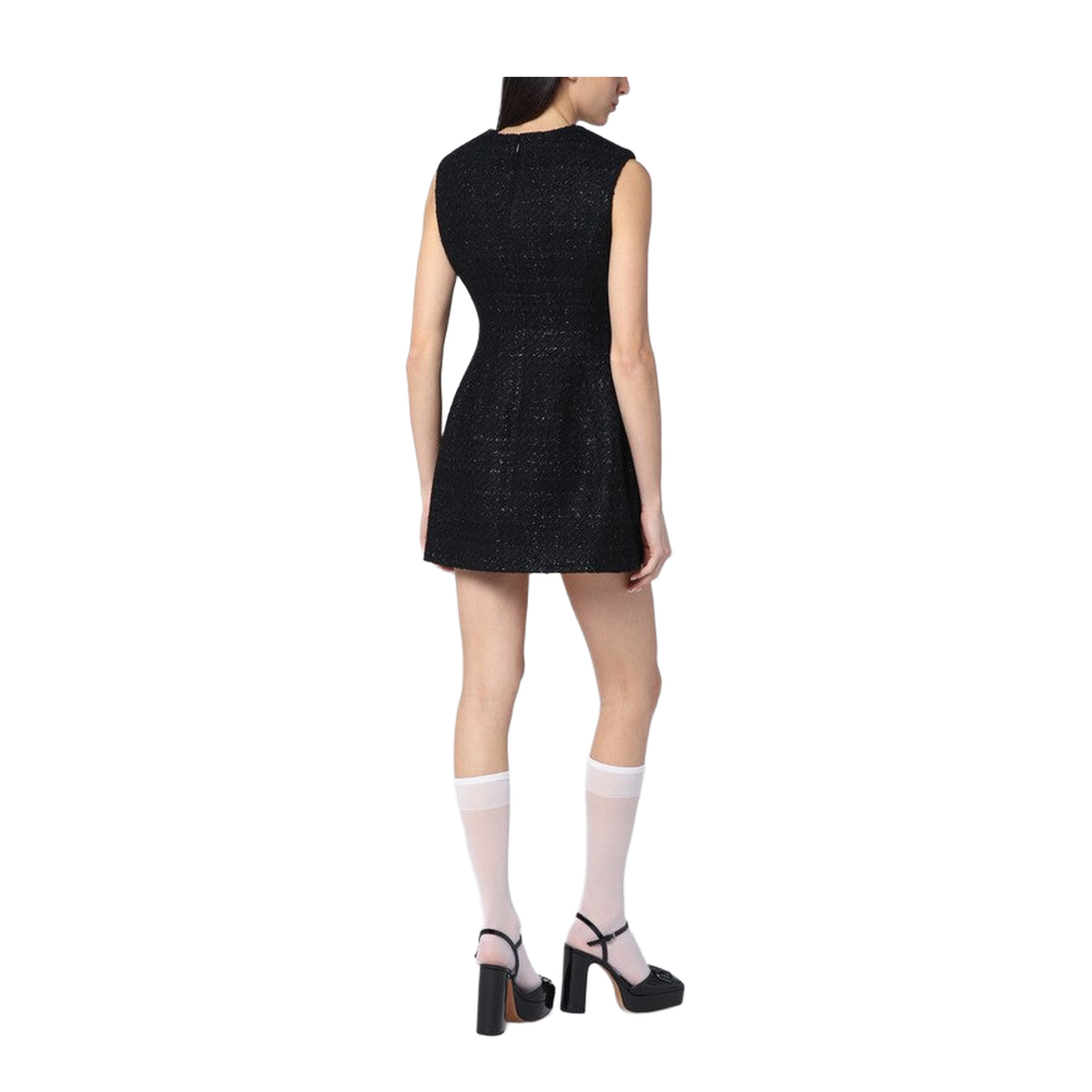 Textured Black Tweed Mini Dress
