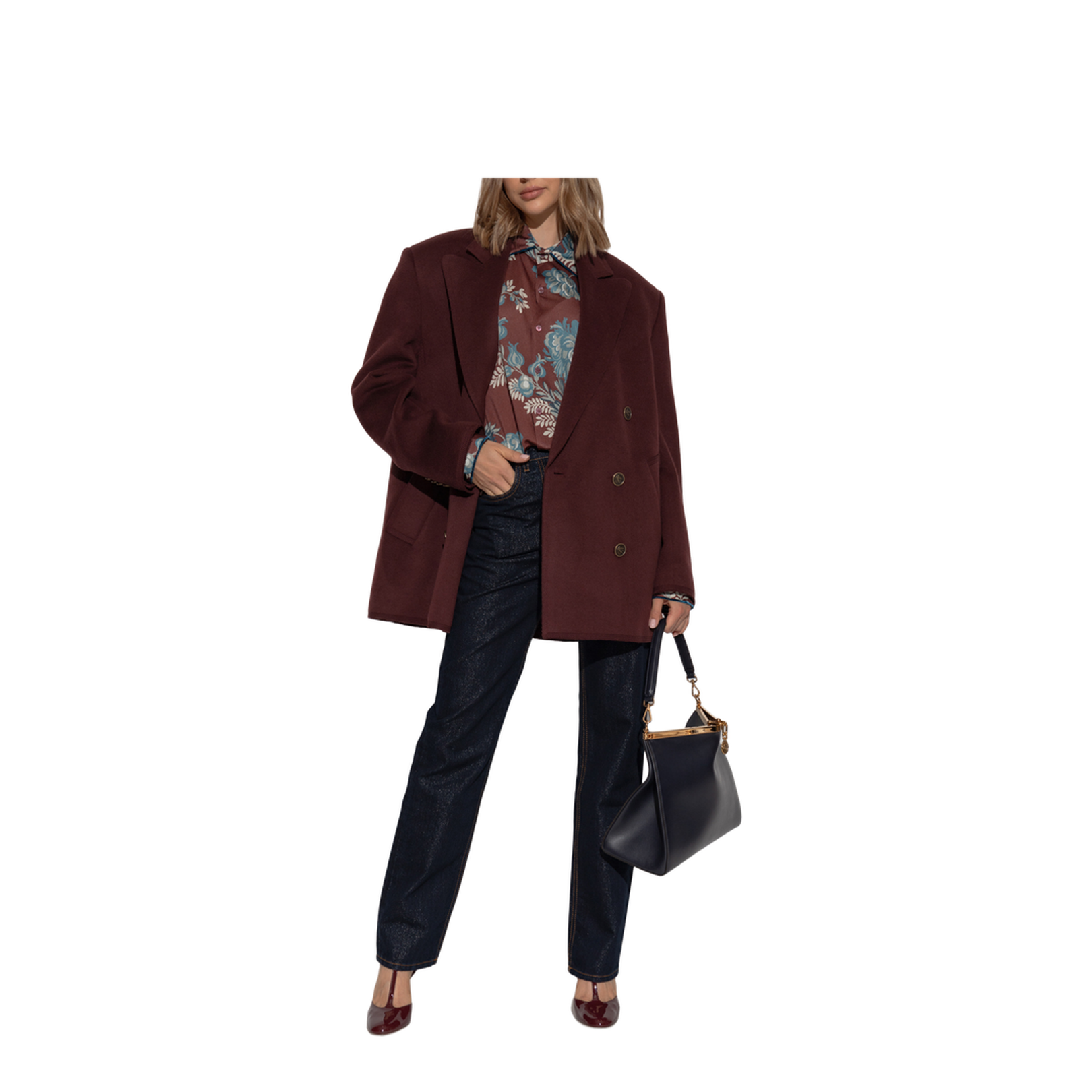 Oversized Shirt in Crepe Jersey with Floreal Foliage Print