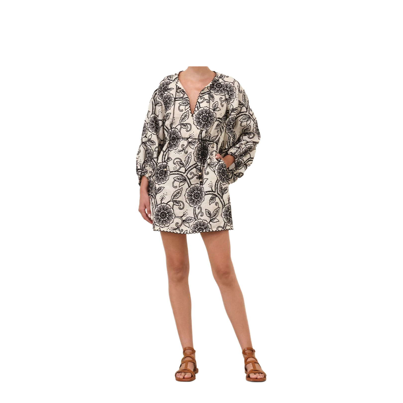 Floral Linen Dress with V-Neck