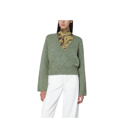 Green Wool-Blend Textured Sweater