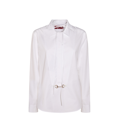 Cotton Poplin Shirt with Horsebit in White