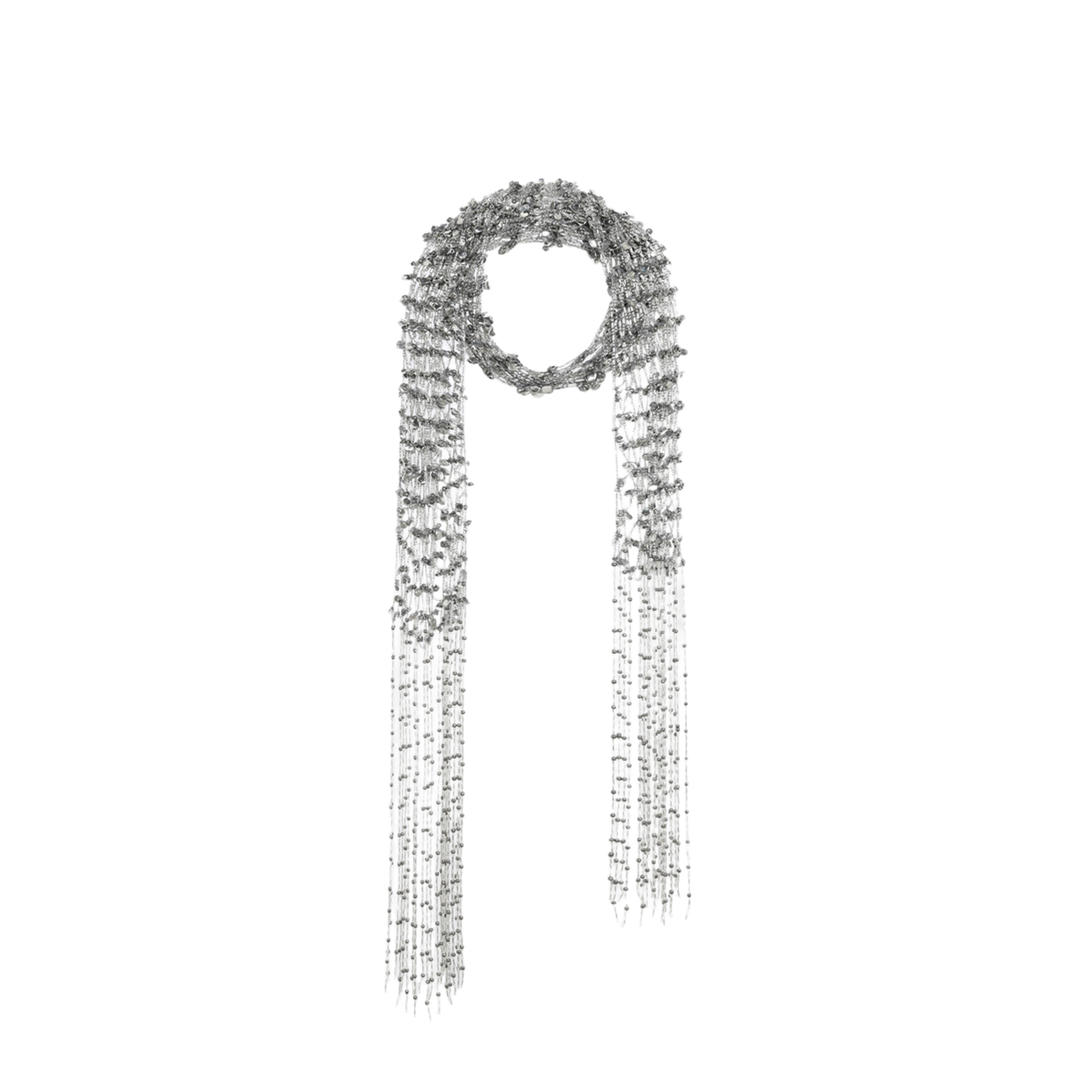 Silver Beaded Scarf with Fringes