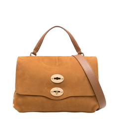 Postina Small Calf Leather Messenger Bag - Brown Brandy