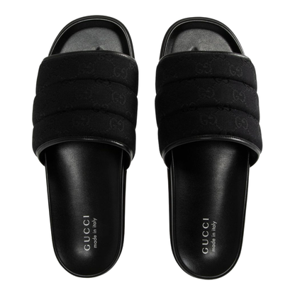 Slide Sandal in Black Padded Canvas