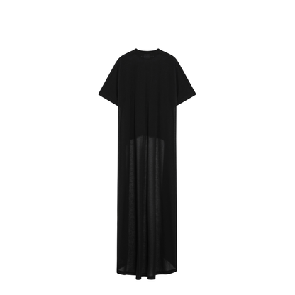 Black Maxi Train T-Shirt in Cotton Jersey