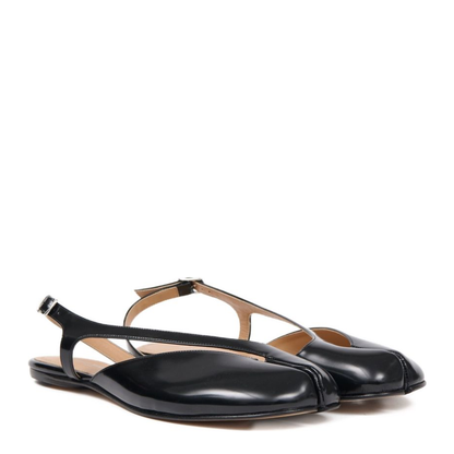 Black Brushed Leather Tabi Slingback Sandals