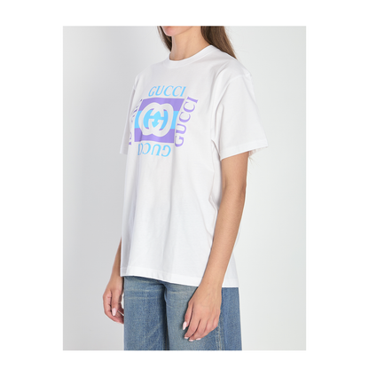 Cotton Jersey T-Shirt with Print in White