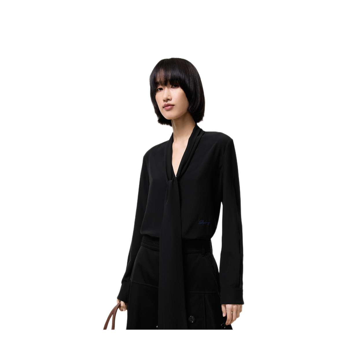 Silk Blouse With Embroidered Logo And Scarf Detail
