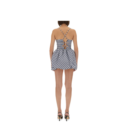 MAYFEYR - Self Portrait - Checkered Taffeta Mini Dress - PF25001SABLBLUE
