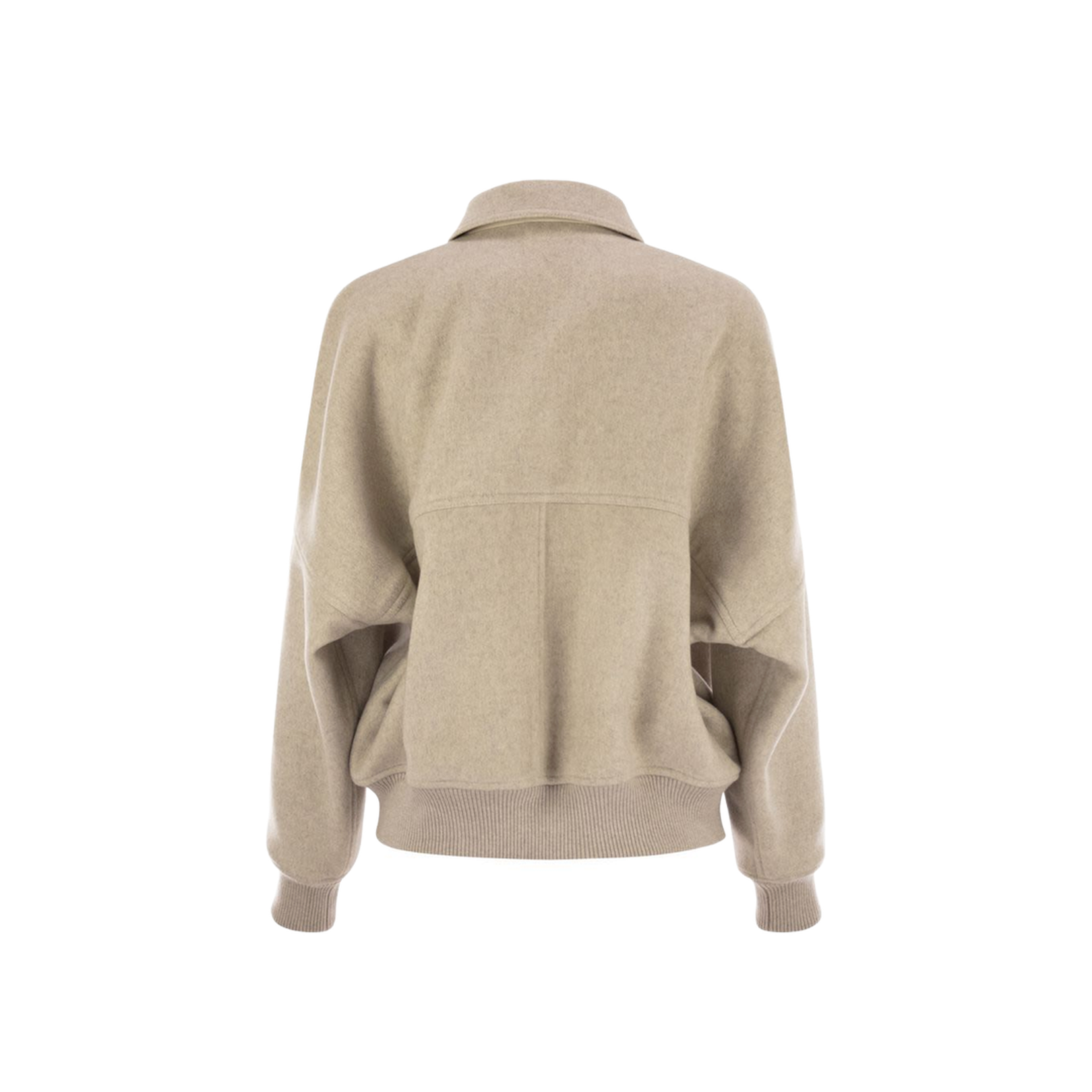 Double Cashmere And Wool Cloth Bomber Jacket With Shiny Zipper Pull In Neutral