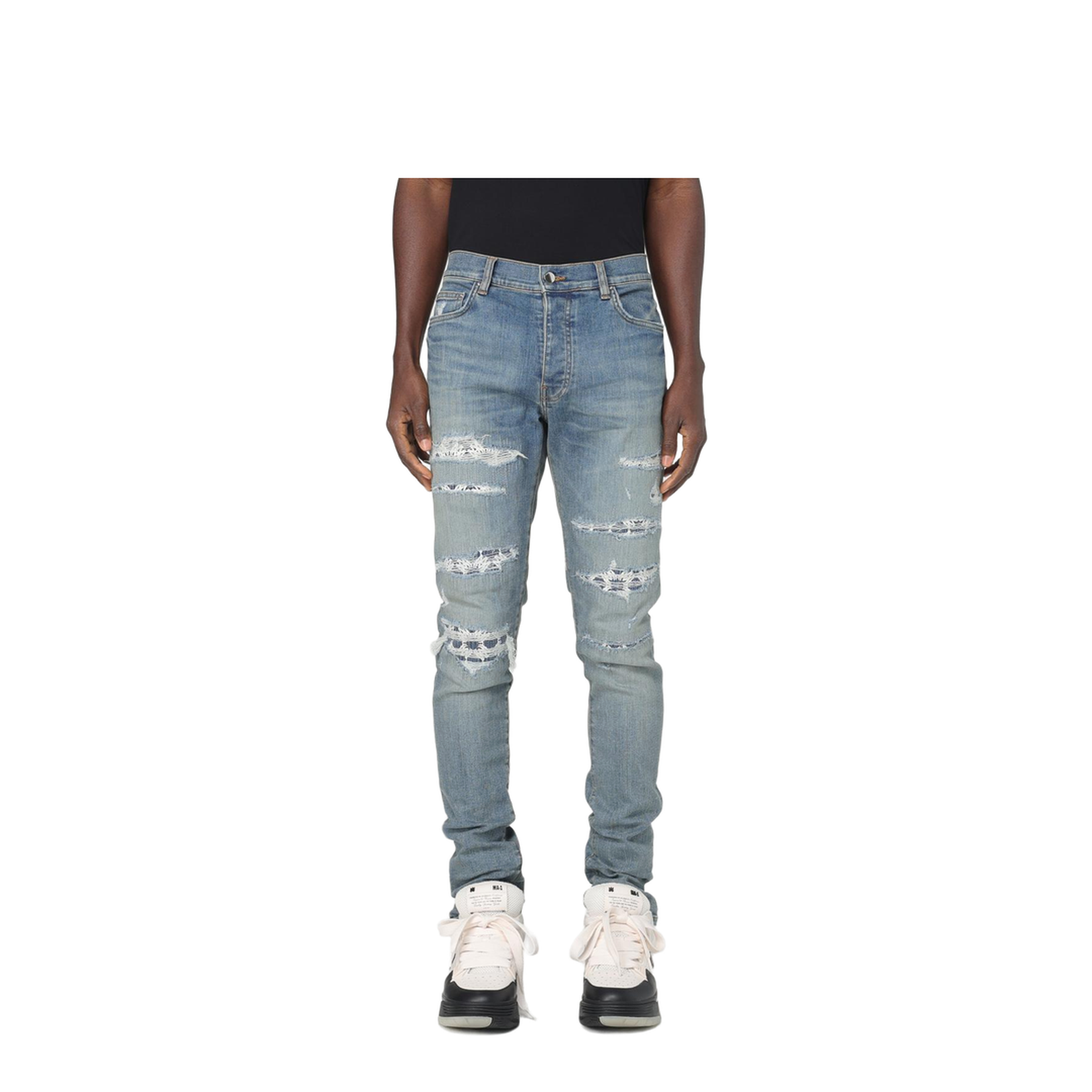Blue 'Ma Quand' Jeans With Ripped Details On The Front And Logo Patch On The Rear In Denim